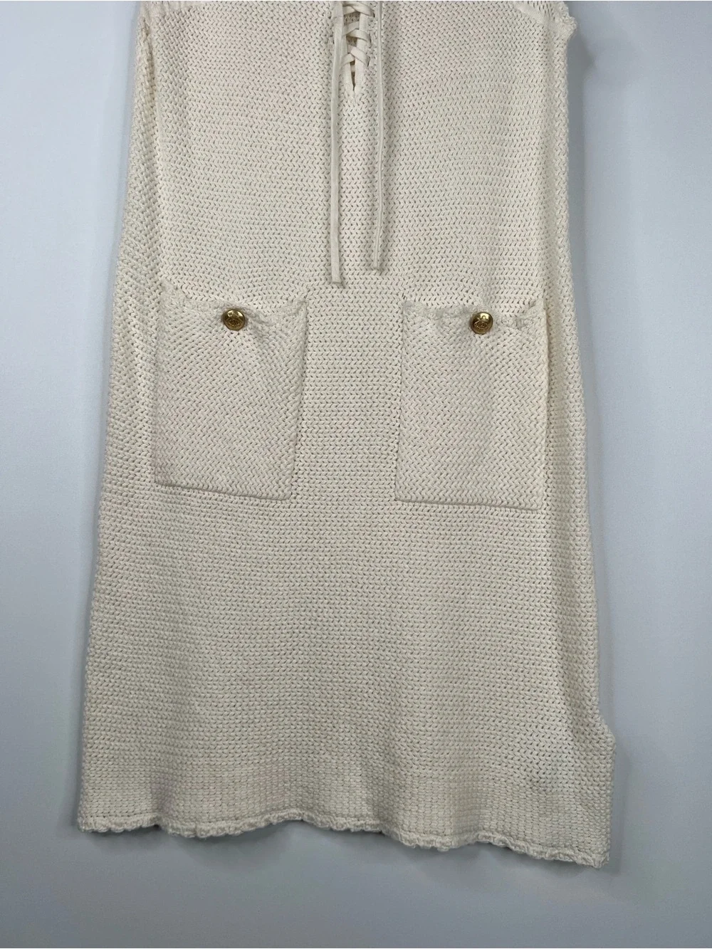 J. Crew Pointelle Lace Up Sweater Dress Cream Cover Up Knit Coastal Cotton Small